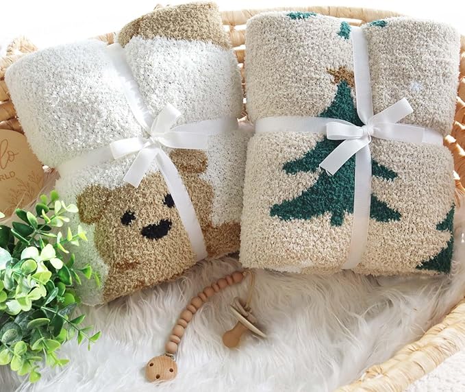 LifeTree Cozy Plush Baby Blanket - Soft Fuzzy Swaddle & Receiving Blanket for Toddler Nursery, Crib, Stroller, Warm & Lightweight for Girls and Boys, 31x40 Inches, PineTree Pattern
