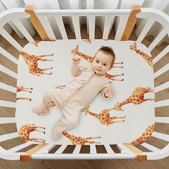 Africa Giraffe Animal Crib Sheets Soft Breathable Fitted Baby Crib Sheets Mattress Cover for Girls Boys, 52" x 28" x 9"