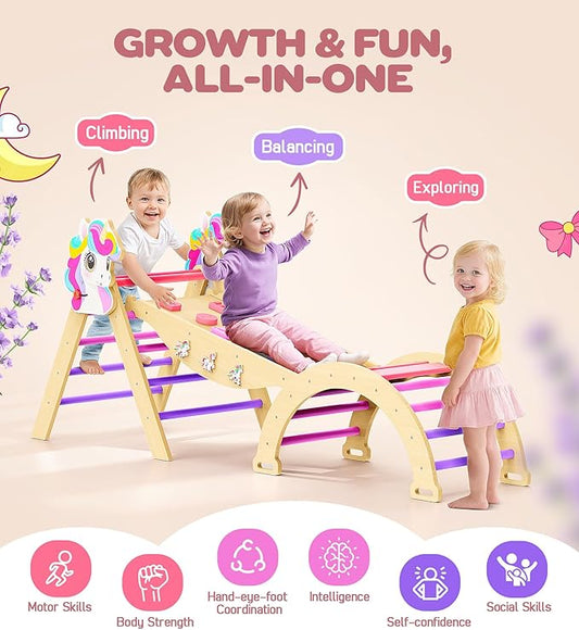 Pikler Triangle Set, 11-in-1 Montessori Climbing Toy for Toddlers, Foldable Wooden Indoor Jungle Gym & Playground Climber for Learning and Motor Skills (18 Months–7 Years)
