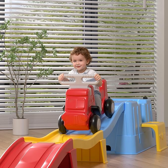 Up & Down Roller Coaster,Kids Ride On Toy,Toddler Push Car with Assembled Race Track & Storage Base Box, Indoor Outdoor Playset