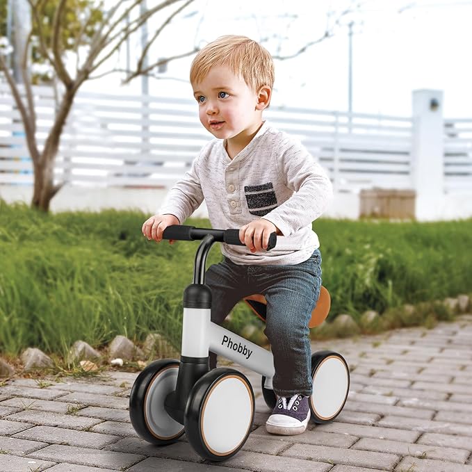 Baby Balance Bike for 1 2 Years Old Boys Girls, 4 Wheels Toddler Bike with Adjustable Seat, 12-24 Months Kids First Birthday Toy Gift