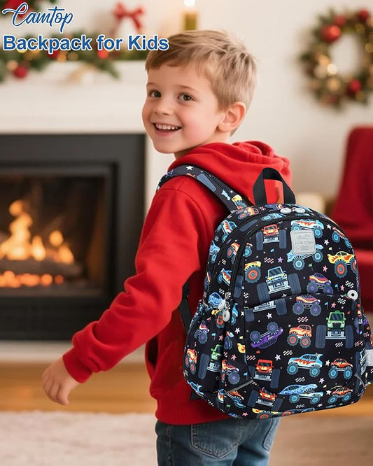 CAMTOP Toddler Backpack for Boys Girls 2-4, Kids Backpacks for Kindergarten Preschool, 12" H Small Bookbag for Daycare Travel (L - Black, 15"- Fit A4 Folder)