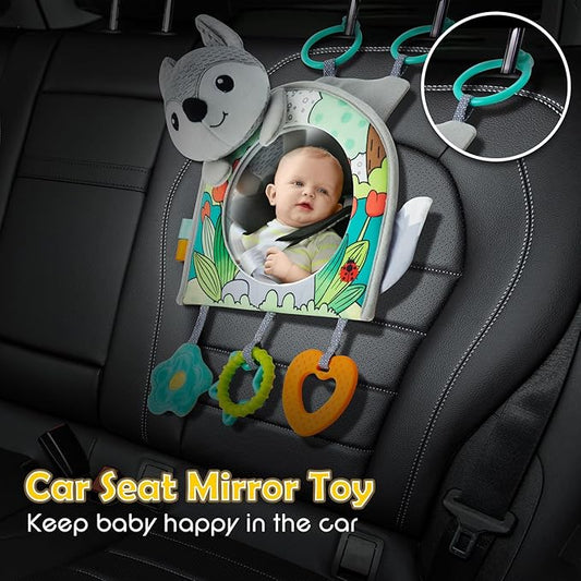 Car Seat Toy, Baby Car Mirror Toy for Rear Facing, Travel Baby Activity Center with Hanging Engaging Toys for Infants Babies 0-6-12-18 Months Boy Girl