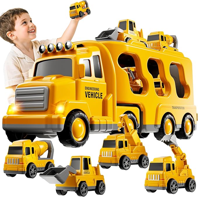 Trucks for Toddlers 2-4 Years 1-3 4-8 4-7 Boys Girls, 5 in 1 Construction Carrier Toy Trucks for Kids, Detachable Transport Trailer Toy, 1 Year Old Boy Gifts Birthday Toy