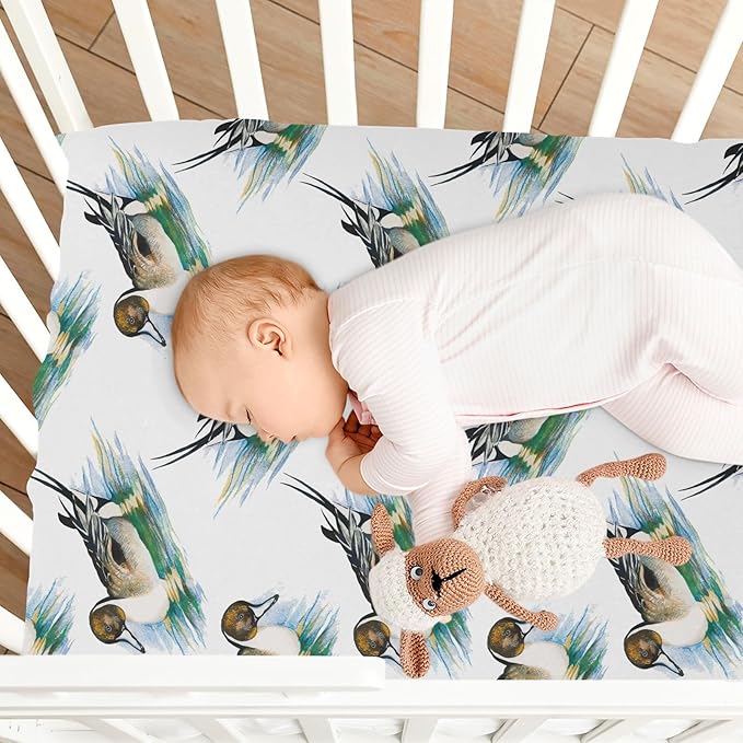 Fitted Crib Sheets for Baby Boys or Girls Soft Breathable Baby Play Yard Sheet for Standard Size Crib Mattress 39x27in Colorful Pattern Cute Wild Ducks