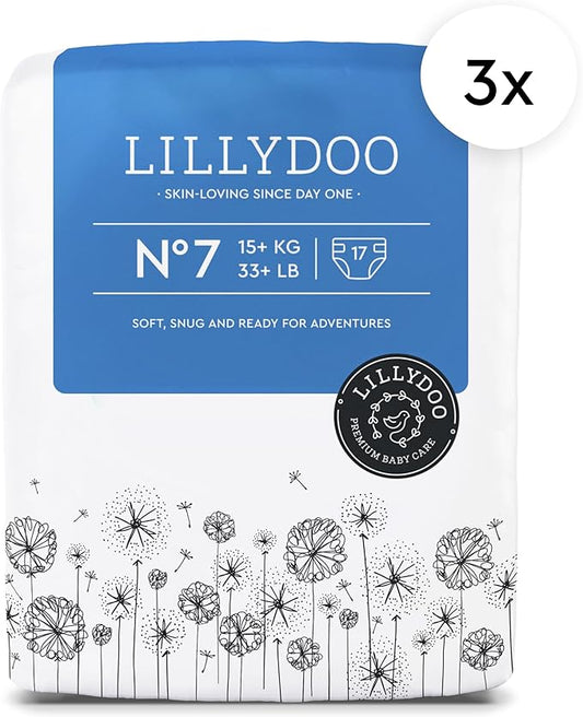 LILLYDOO Baby Diapers - Size 7 (33+ lbs), Half-Monthly Supply (51 Count), Leak Protection, Skin-Friendly, Ultrasoft, Perfume- & Chlorine-Free, Hypoallergenic, Dermatologist Tested, Oeko-TEX®