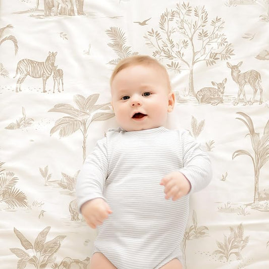 Makemake Organics GOTS Certified Organic Cotton Fitted Crib Sheet Soft Breathable (28"x52", Safari)