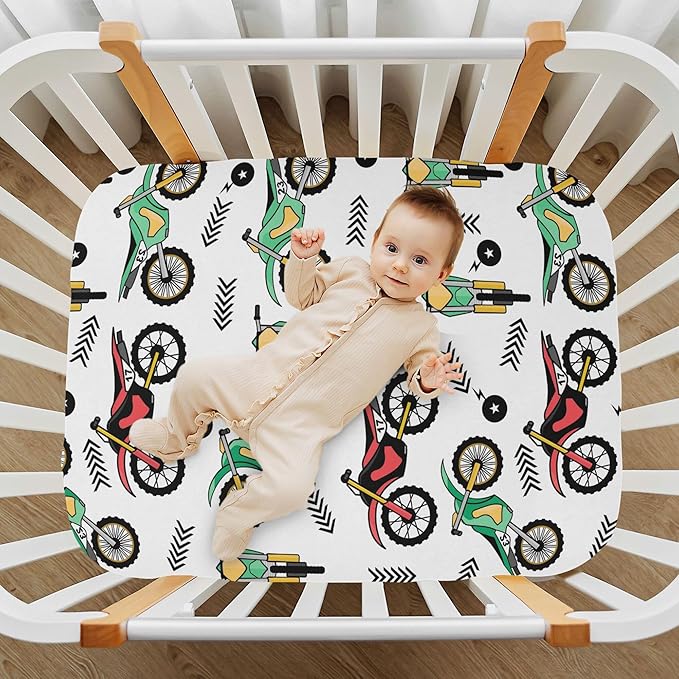 Motocross Motorcycle Crib Sheets Soft Breathable Fitted Baby Crib Sheets Mattress Cover for Girl Boys, 52" x 28" x 9"