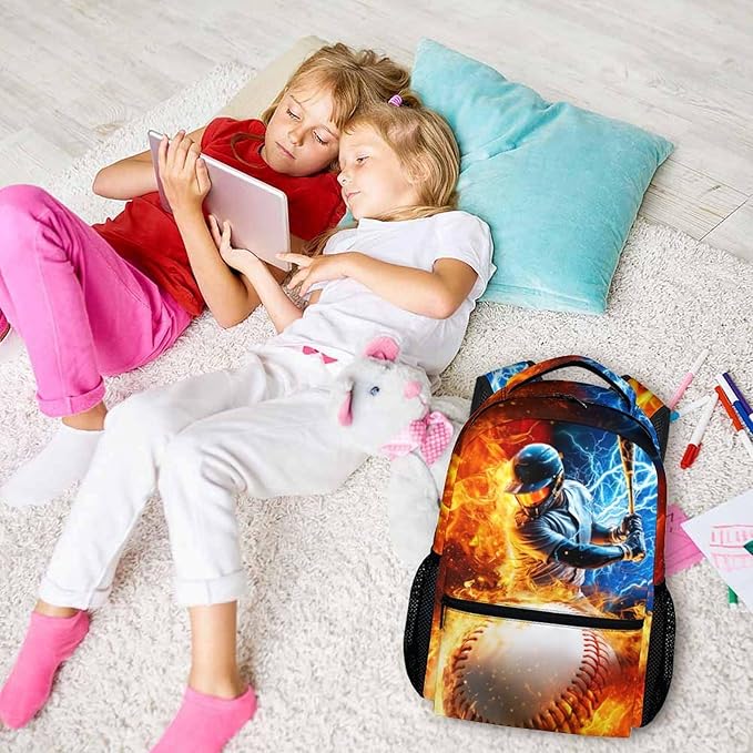 CustomWish Backpack for Boys, Baseball for Kids Teens Elementary Middle Primary High Senior, 17 Inch Lightweight Sport Bookbag for Ages 6-18 Back to School Travel