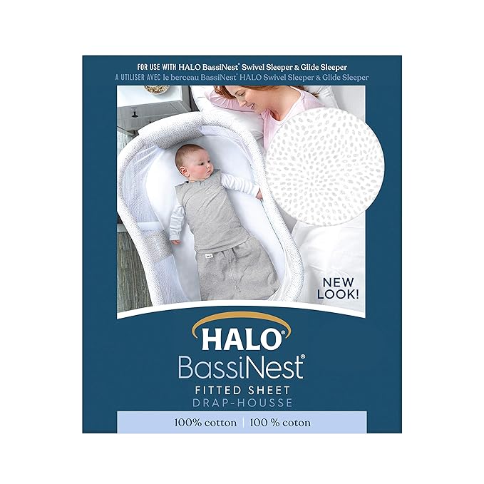 HALO BassiNest Fitted Sheet – 100% Cotton, Soft and Breathable Bassinet Sheet for Babies, 30” x 16” Pre-Shrunk Sheet, Pebble