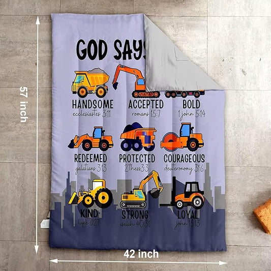 4 Piece Toddler Bedding Set for Boys,Cars Construction Toddler Bed Comforter Set Includes Comforter,Flat Sheet,Fitted Sheet and Pillowcase,Christan Trucks Tractors Bed in A Bag for Kids Bedroom