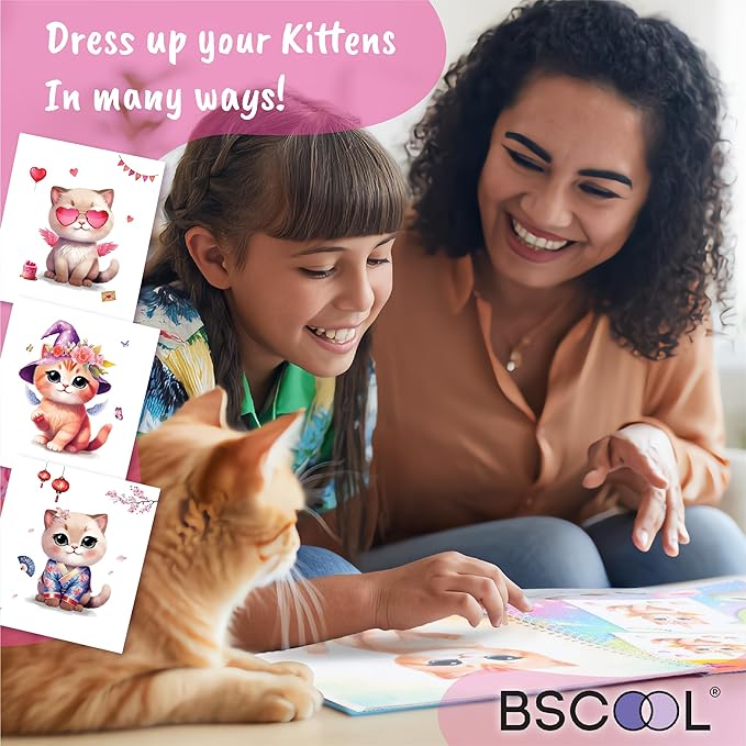 Sticker Dress Up Kitten - Kids Activity Book Learn Fashion Design for Kitten with Guides and 270+ Reusable Stickers. Christmas Gift for Girls Ages 5,6,7,8