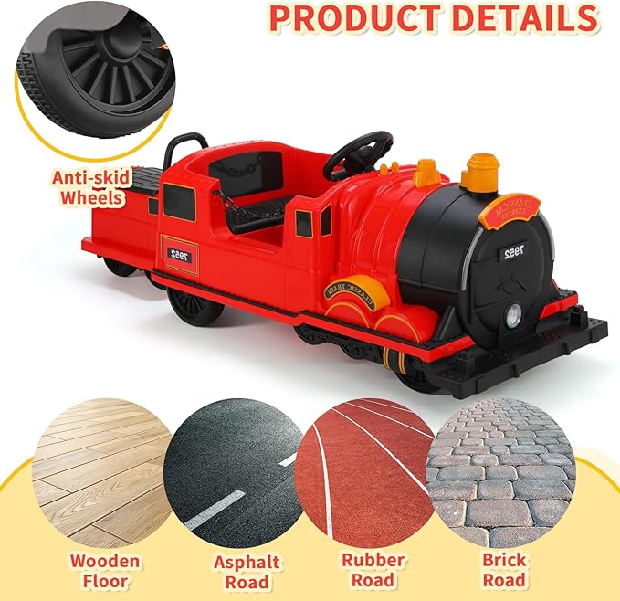 TLSUNNY Ride On Train Trackless, 12V Kids Battery Electric Train with 2-Seater,Detachable Carriage, Extra Storage, Colorful Lights & Music, Toddlers Car Toy for Boys & Girls Age 3+ (Red)