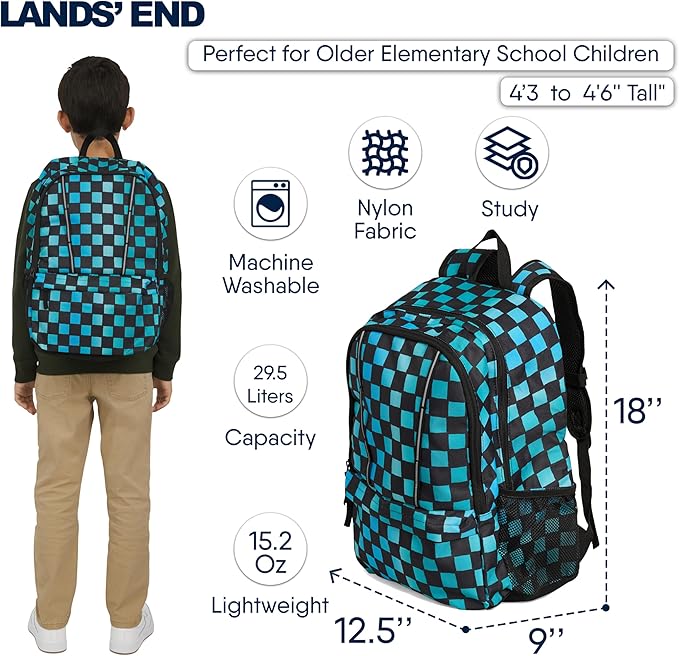 Lands' End Unisex Kids Large ClassMate Lightweight Durable Elementary School Backpack, Tundra