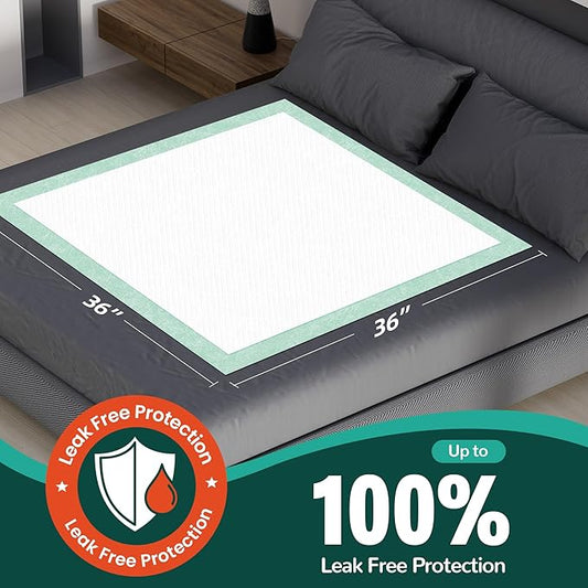 Disposable Bed Pads 36'' X 36'' Heavy Duty Underpads Extra Large Incontinence Pads for Unisex Adult, Senior, Kids and Pet (50 Count)