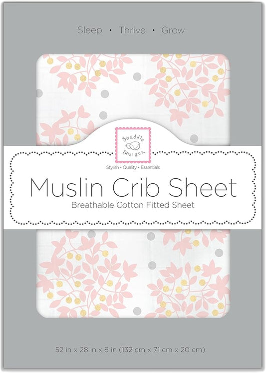 SwaddleDesigns Softest Cotton Muslin Fitted Crib Sheet, Toddler Sheet for Boys & Girls, Fits Standard Crib Mattress (28 x 52 inches), Pink Heavenly Floral