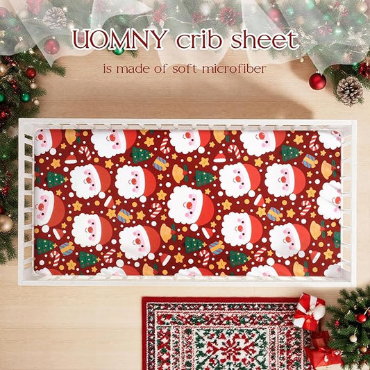 UOMNY Crib Sheet, Christmas Crib Sheets Baby Sheet for Standard Crib and Toddler Mattresses Nursery Bedding Sheet Crib Mattress Sheets for Boys and Girls 1 Pack Toddler Sheet