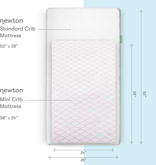 Newton Baby Fitted Mini Crib Sheets (2-Pack) | Organic Muslin Cotton, Breathable & Soft Baby Sheets, Washable Baby Mattress Sheets, Fits Mini Crib Mattresses 24" x 38", Dreamweaver Coral & Plain White