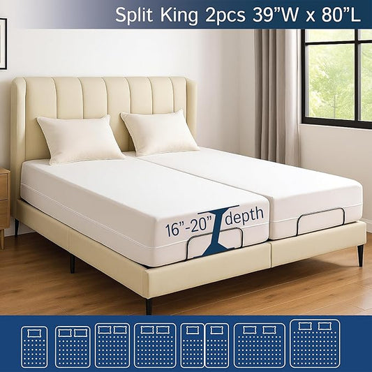 Split King Mattress Encasement 39" x 80" (2PCs Twin XL) - Waterproof Zippered Protector Hypoallergenic Premium Quality Deep Pocket Cover for Adjustable Beds and Split Mattresses (16"-20" Depth)