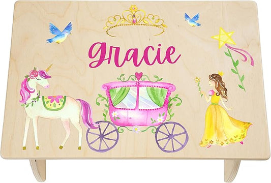 Princess Step Stool for Toddlers- Personalized Wood Kids Step Stool with Name for Kitchen Sink, Bathroom, Potty Training, Toilet, Kitchen Sink- Sturdy and Safe- Made in USA by BloomOwl (Princess)