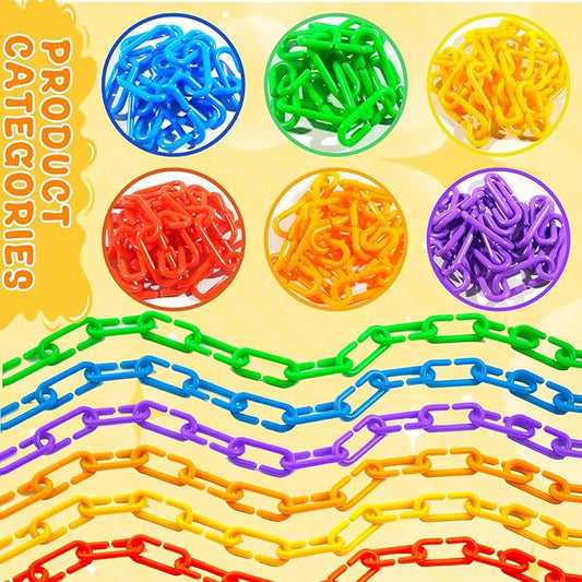 Bbiamsleep 600 Pcs Plastic Chain Links 6 Colors Counting Linking Activity Kit for Fine Motor Color Recognition Counting Sorting Skills
