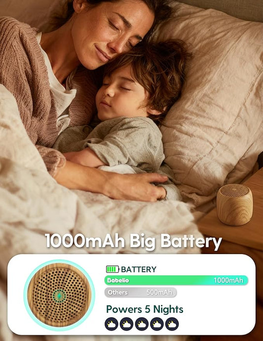 Babelio White Noise Sound Machine (Pocket Mini Pro) | 1000mAh Large Battery, 25 Non-looping Sounds for Adults, Kids & Babies, Timer, Memory Function, Pocket-Sized & Travel Essentials, Wood Grain