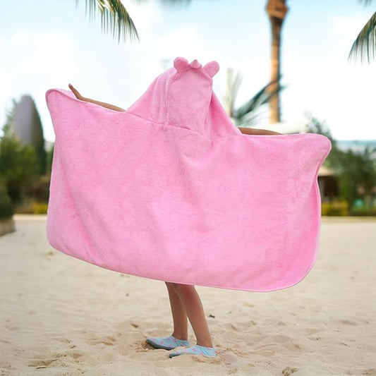 BAGNO MILANO Kids Organic Turkish Cotton Hooded Beach Cover-Up Towel, GOTS Certified, for Boys and Girls (Unicorn Pink, 24"x48"+8"/Hooded Towel)