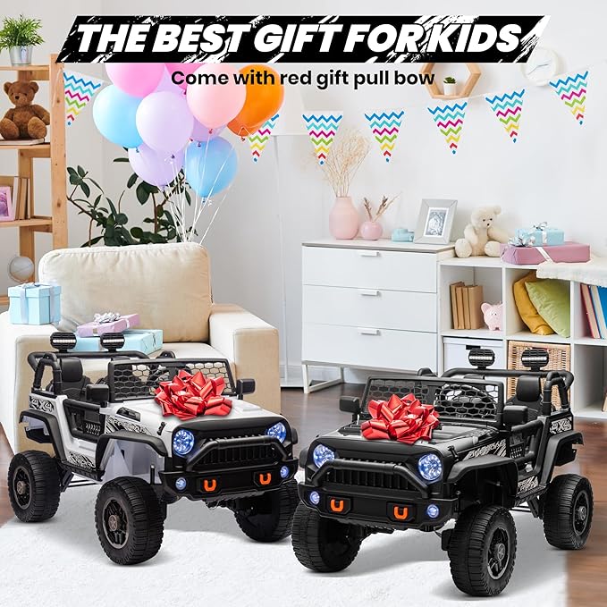 24V Ride On Toys for Big Kids, MOEYURO 2 Seater Ride on Cars with 4WD/2WD Switchable, 20'' Wide Seat, Ride on Truck w/Remote Control, 4-Wheeler Suspension, Power Car Wheelers for Kid Boys Girls, Black