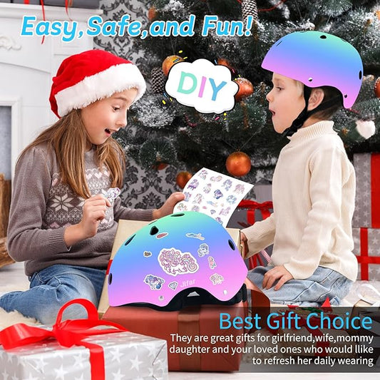 Adjustable Gradient Color Kids/Toddler Bike Helmet for 1-2-3-5-8-14 Years Boys Girls,Skateboard Helmet with Knee and Elbow Pads Wrist Guard Roller Skates,Cycling,Skating Scooter Longboard