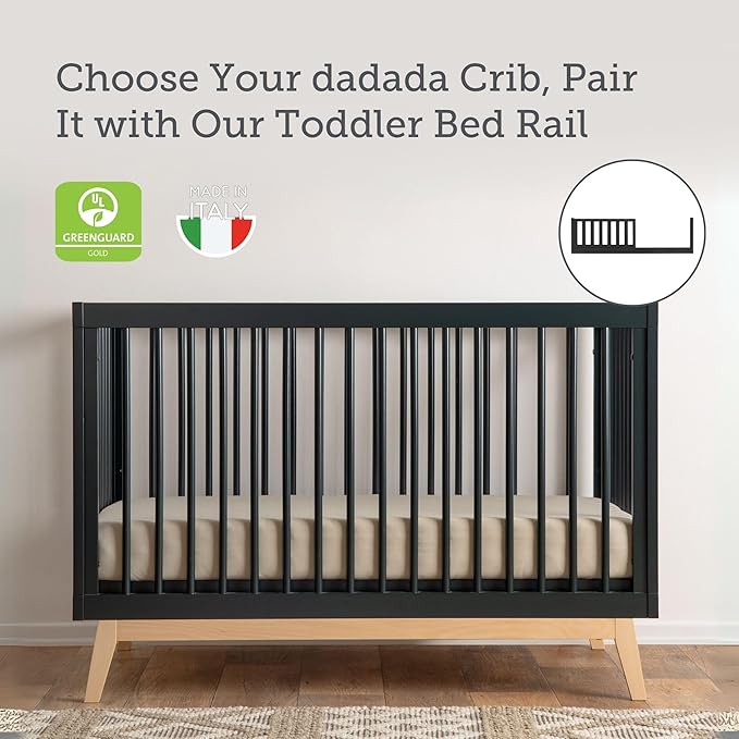 dadada Baby Toddler Bed Rail – Crib Conversion Kit for Brand Crib Models Only (Soho, Austin, Lala, Bliss & Spirit) – Solid Beechwood, Made in Italy, GREENGUARD Gold Certified (Black)