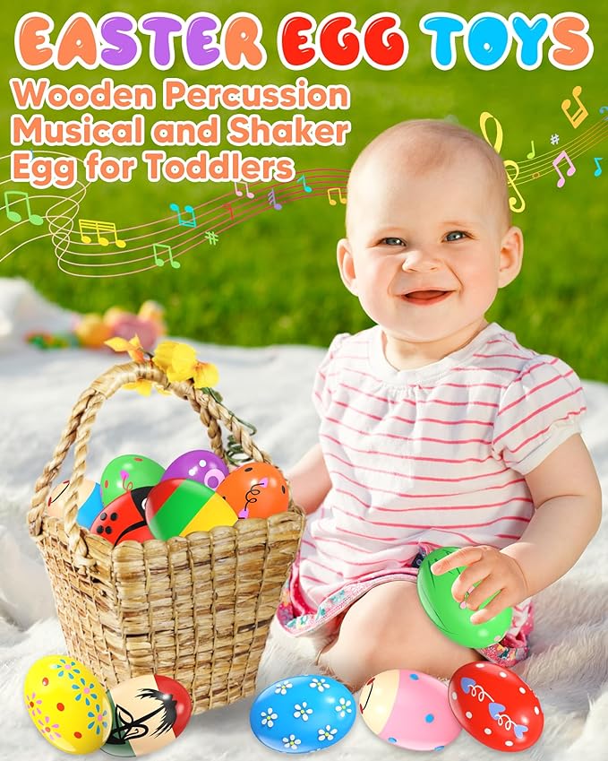 12 Pack Wooden Percussion Musical Shaker Christmas Stocking Stuffers for Toddler, Baby Stocking Easter Basket Stuffers Gifts Montessori Toys for Toddlers Kids Babies Boys Girls