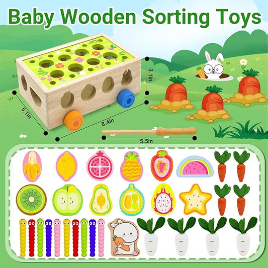 Montessori Wooden Shape Sorter for Baby Carrot Shape Sorting Toy for Toddlers 1-3 Montessori Shape Puzzles Fine Motor Toys Sensory Learning Educational Toys for Kids 1 2 3 4 5 6 Years Old