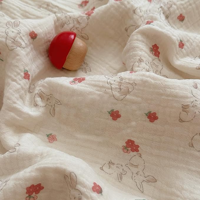 BuLuTu Rabbit Floral Duvet Cover Queen, Soft Lightweight Muslin Cotton Comforter Cover 90"x90", Teens Girls Ruffles Bedding Queen Quilt Covers,Zipper Closure, 4 Ties, No Pillow, Machine Wash