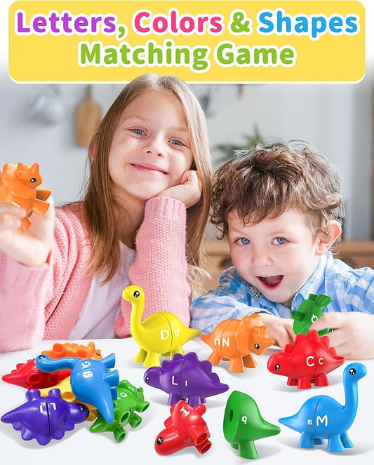 26PCS Dinosaur Alphabet Learning Toys for Toddlers Kids 3-5, Montessori Educational Toys Gifts for 3 4 5 Year Old Boy Girl, Preschool Learning Activities, Double Sided ABC Matching Game