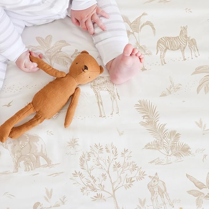 MakeMake Organics Organic Twin Fitted Sheet Set GOTS Certified Organic Cotton Fitted Sheet with 1 Pillowcase Ultra Soft Non Toxic Breathable Hypoallergenic (40"X76", Safari)