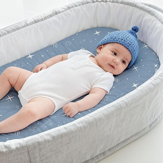 Baby Bassinet Sheets 3 Pack, Fitted Cradle Sheets for Boys & Girls, Ultra Soft Breathable 32" x 16", Universal Fit for Rectangle Round Oval Hourglass Mattress (Blue Gray Planet)