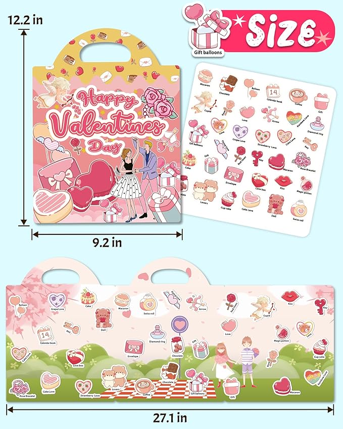 Benresive Reusable Sticker Books for Kids 2-4, Sticker Books for Toddlers 1-3 2-4, Toddler Travel Toys Activities Crafts Gifts - Valentines
