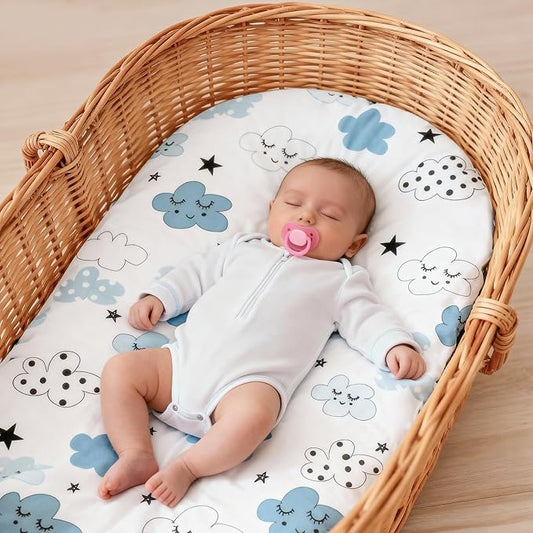 Baby Bassinet Sheets for Baby Boy Girls,4-Pack Fitted Bassinet Sheets Set Compatible with Halo Bassinest Swivel Sleeper,Baby Delight,Angelbliss,32"X16" (Starry Universe)