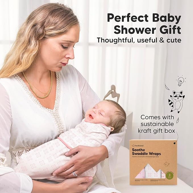 3-Pack Organic Baby Swaddle Sleep Sacks - Swaddles for Newborns, Infant 0-3 Months, Baby Girls, Boys, Soft & Snug Newborn Sleep Sack, Nursery Swaddling Blankets (Blossom, XS)