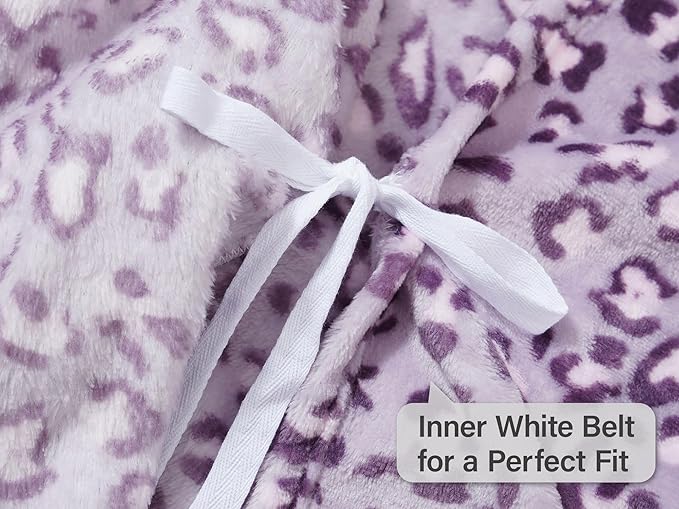 Topgal Leopard Cat Robe for Girls Fleece Toddler Kids Teen Hooded Bathrobe Size 4T-18