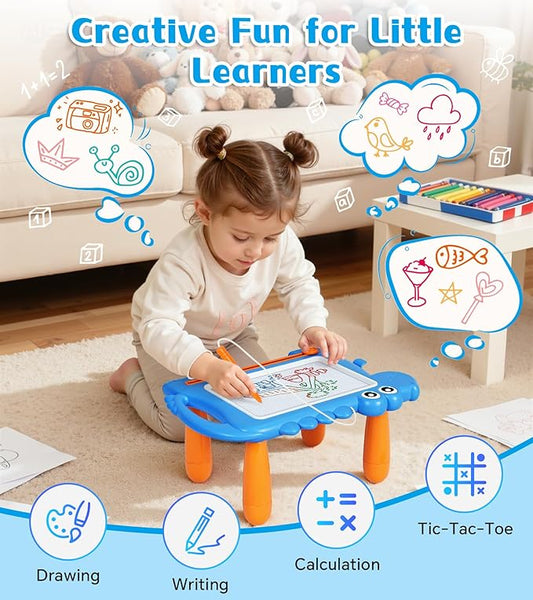 Dinosaur Magnetic Doodle Board Table for Toddlers, Color Drawing & Writing Sketch Pad Educational Learning Kids Toy for 1 2 3 Year Old Boys Girls, Mess-Free Art Gift for Birthday or Christmas, Blue