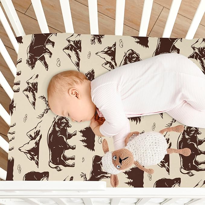 Fitted Crib Sheets for Baby Boys or Girls Soft Breathable Baby Play Yard Sheet for Standard Size Crib Mattress 52x28in National Park Deer Bear Moose