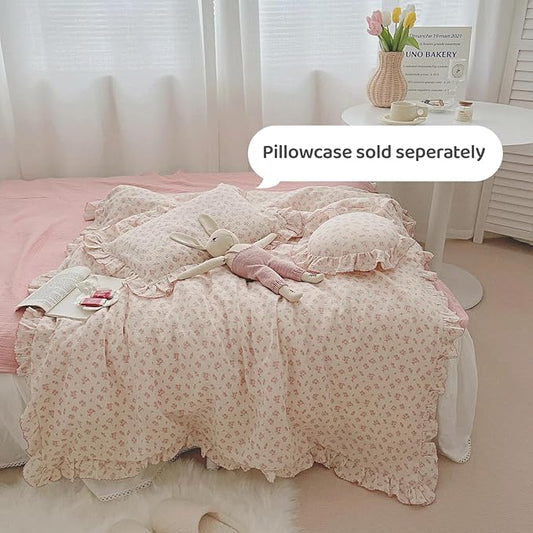 BuLuTu Girls Baby Duvet Cover Pink Flower Duvet Covers Muslin Cotton Toddler Kids Duvet Cover Quilted Protector, 47"x59", Galsang Print (No Filling)