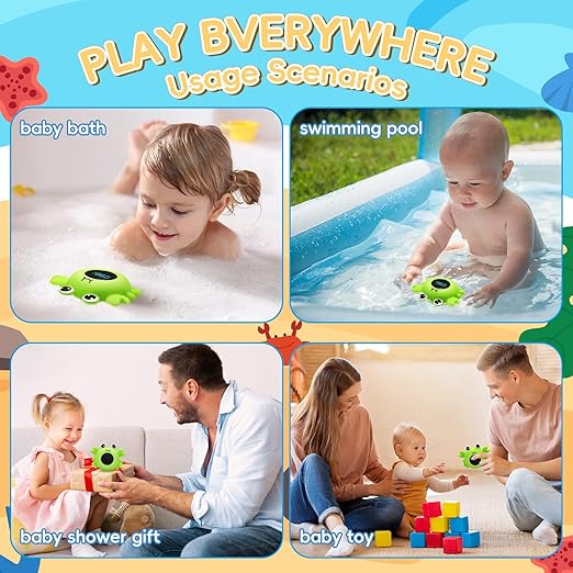 b&h Baby Bath Thermometer with LED Display, Newborn Water Temp Thermometer, Safety Water Sensor for Infants, Color-Coded Alerts, Tub Temperature Monitor, Cute Floating Bath Toy, Crab (Green)