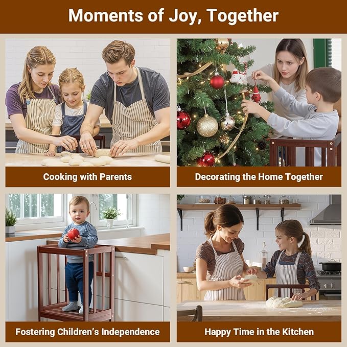 COSYLAND Toddler Step Stool Height Adjustable – Portable Kids Kitchen Stool Helper with Stabilizing Base Block – Toddler Standing Tower for Bathroom Kitchen Living Room Dining Room (Brown)