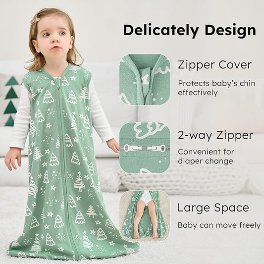 Baby Sleep Sack 0-6 months, 100% Cotton Sleeping Sack for Newborn and Infant, 3 Pack Baby Wearable Blanket for Boy and Girl, 0.5 Tog Lightweight Double Zipper Sleep Bag Green Apricot Bear