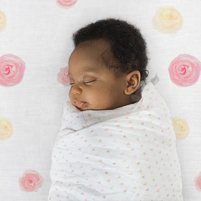 Amazing Baby Cotton Muslin Fitted Crib Sheet, Watercolor Roses, Pink