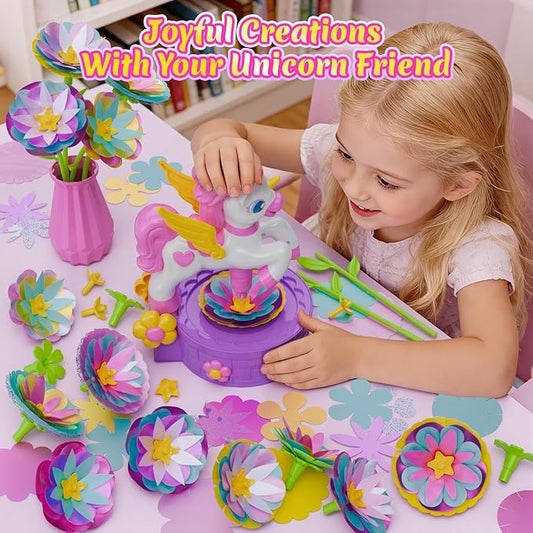 Craft Kits, Press-to-Create Flower Maker, Unicorn Toys for Girl Age 3-12, Fabric Flower Bouquets Toy, Kids DIY Arts and Crafts, Unique Christmas Birthday Gifts for 3 4 5 6 7 8 9 10 11 12 Year Old Girl