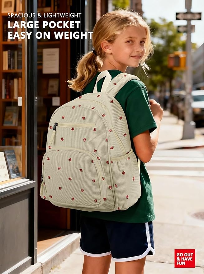 atgark Corduroy Kids Backpack for Girls, Girls Backpack 5-9, Kindergarten Elementary School Bookbag for Girl 15.3" H Fit Folder