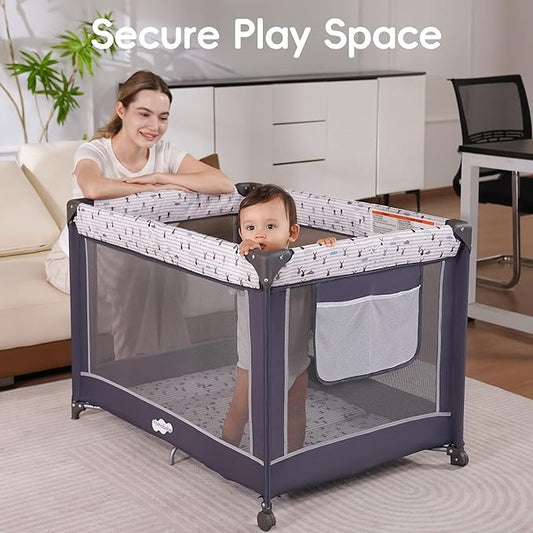Pamo Babe Pack and Play with Bassinet, Portable Playard for Baby